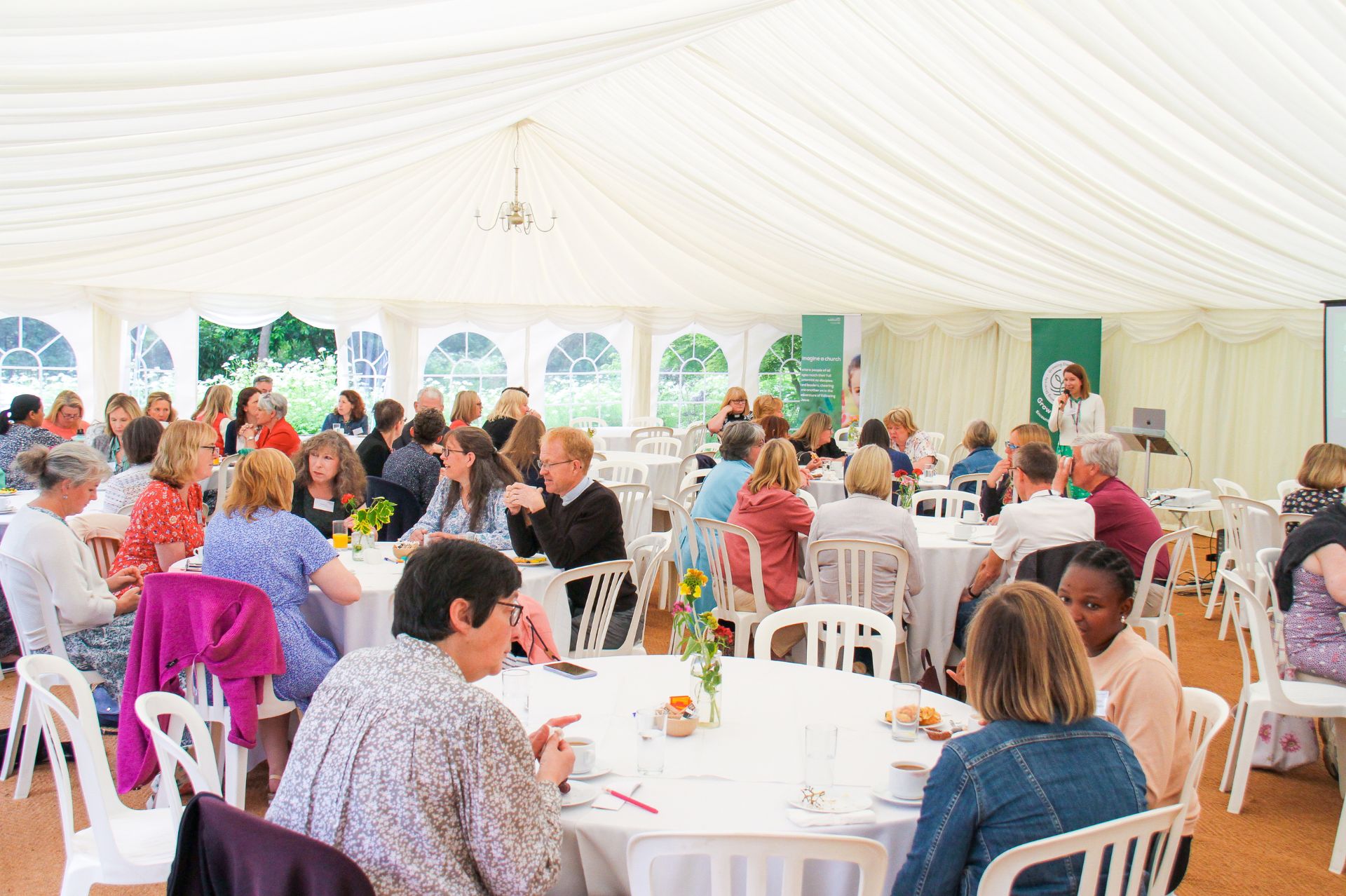 Kate Darwent addresses attendees of the Parish Administrators Tent Week event