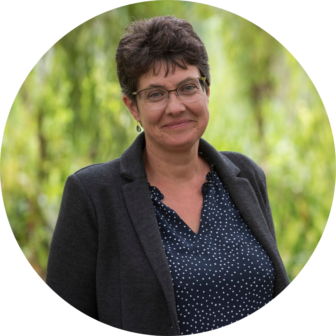 Jo Franklin in a dark blouse and jacket