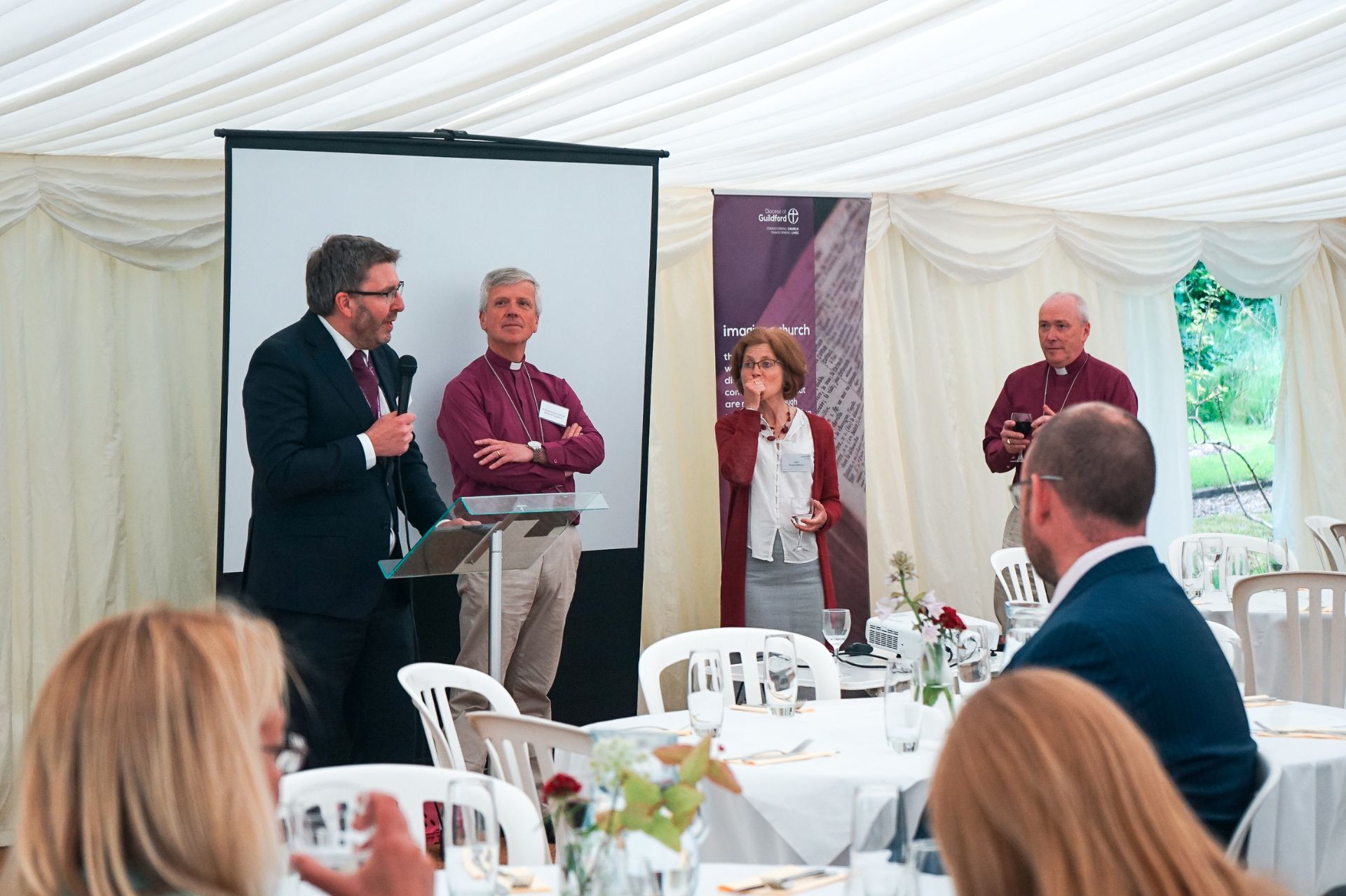 Alex Tear addresses the attendees of the Diocesan Education Team Tent Week event
