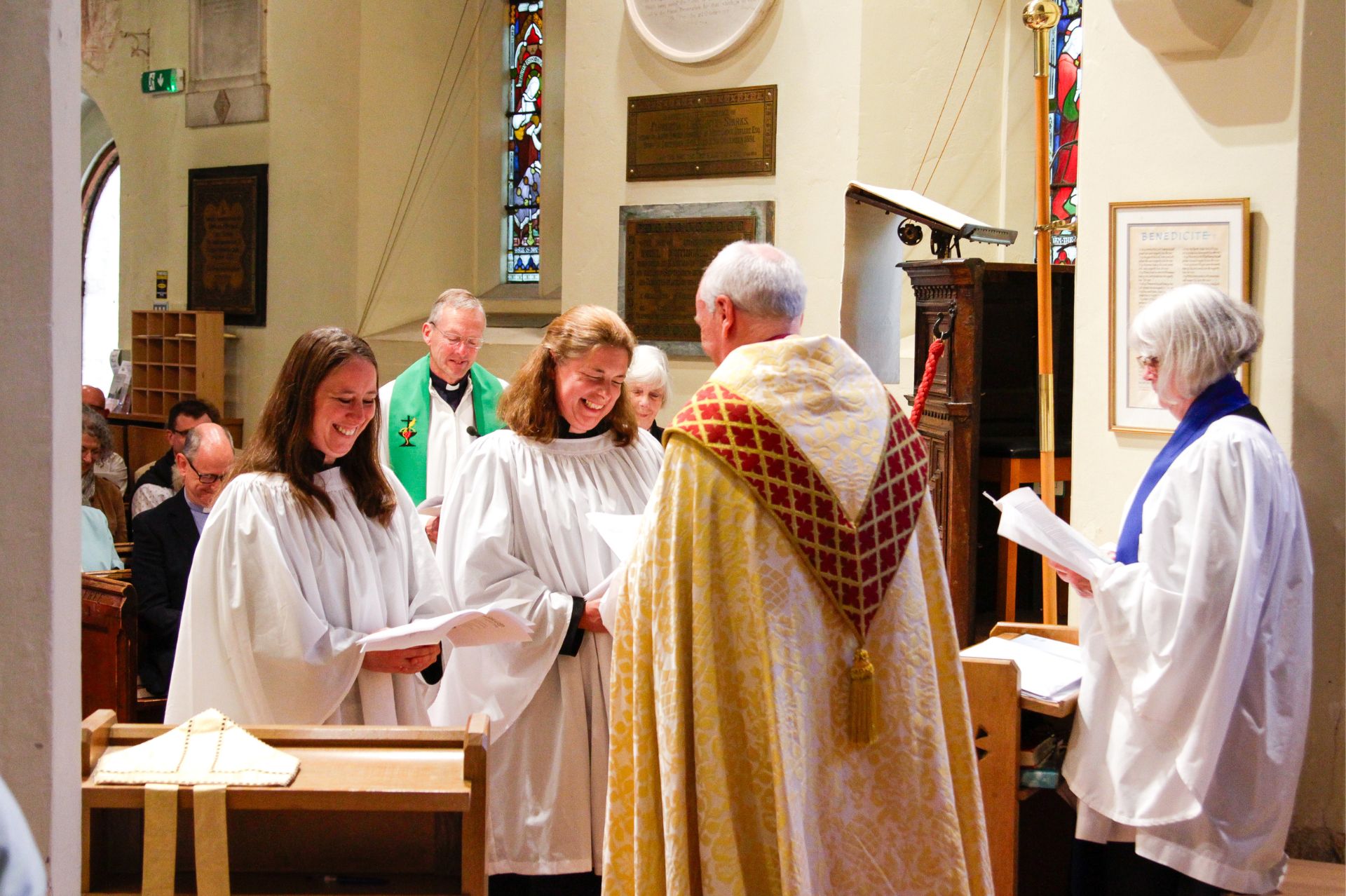 Sam Fisk and Amber Wood stood at the front of the church being licensed by Bishop Paul Davies